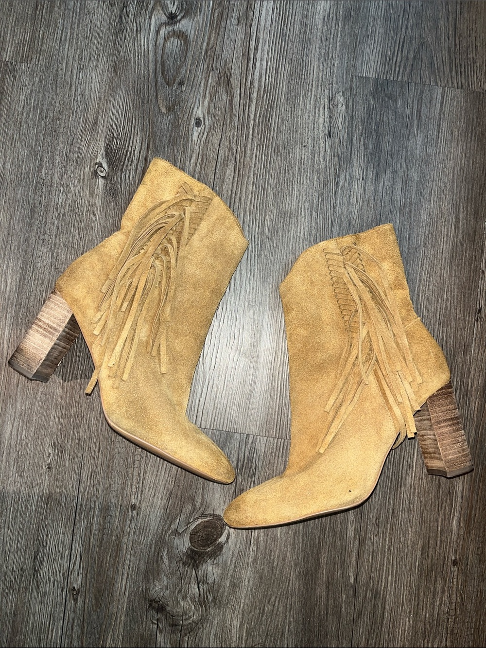CHARLES BY CHARLES DAVID Tan Suede Fringe Ankle Boots